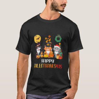 Cat Halloween Happy Hallothanksmas Erntedank T-Shirt