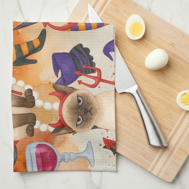 Cat Halloween-Party Geschirrtuch (Viertel Falte)