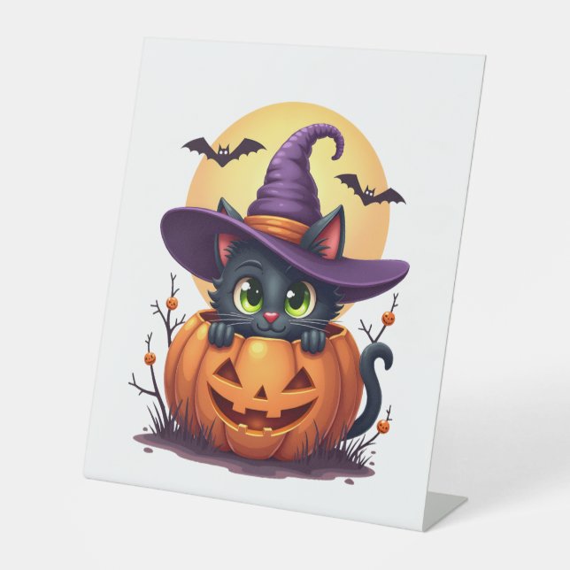Cat Halloween Pumpkin Black Cat Sockelschild (Vorderseite)