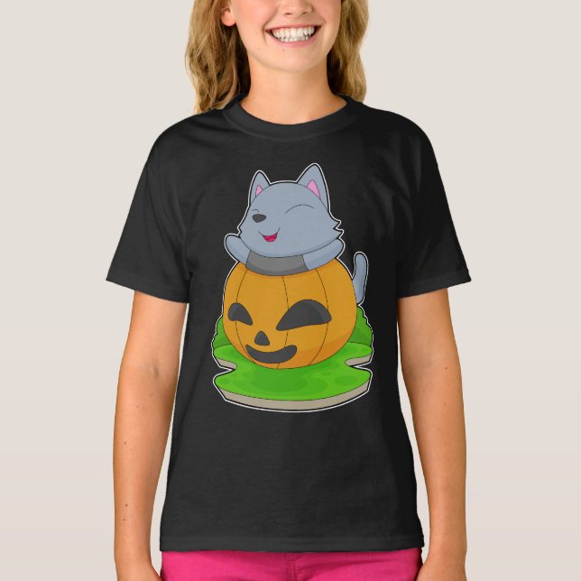 Cat Halloween Pumpkin T-Shirt (Vorderseite)