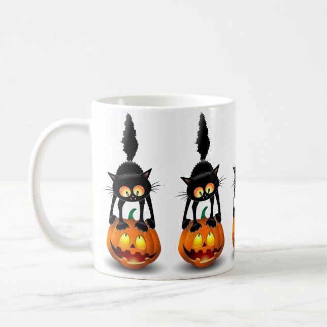 Cat Halloween Scared Cartoon Character stehend Kaffeetasse (Links)