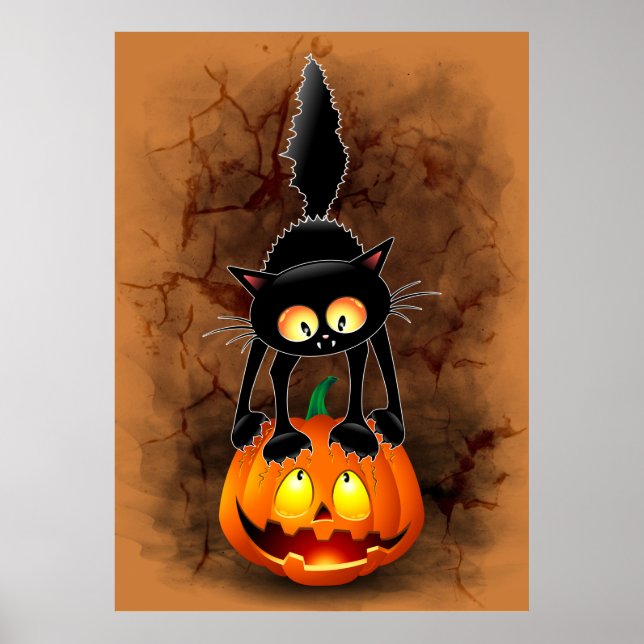 Cat Halloween Scared Cartoon Character stehend Poster (Vorne)