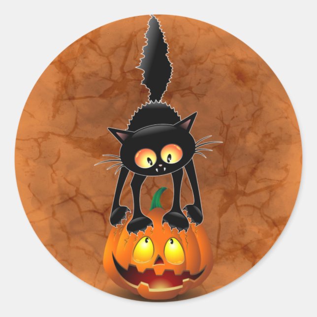Cat Halloween Scared Cartoon Character stehend Runder Aufkleber (Vorderseite)
