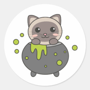 Cat Happy Halloween Cauldron Bat Runder Aufkleber