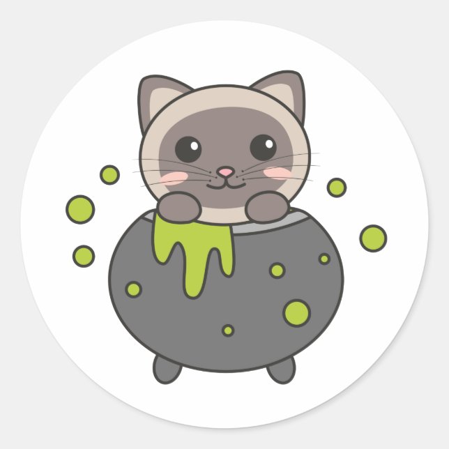 Cat Happy Halloween Cauldron Bat Runder Aufkleber (Vorderseite)