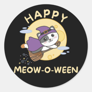 Cat Happy Halloween Happy Meow-o-ween Classic Roun Runder Aufkleber