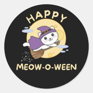 Cat Happy Halloween Happy Meow-o-ween Classic Roun Runder Aufkleber