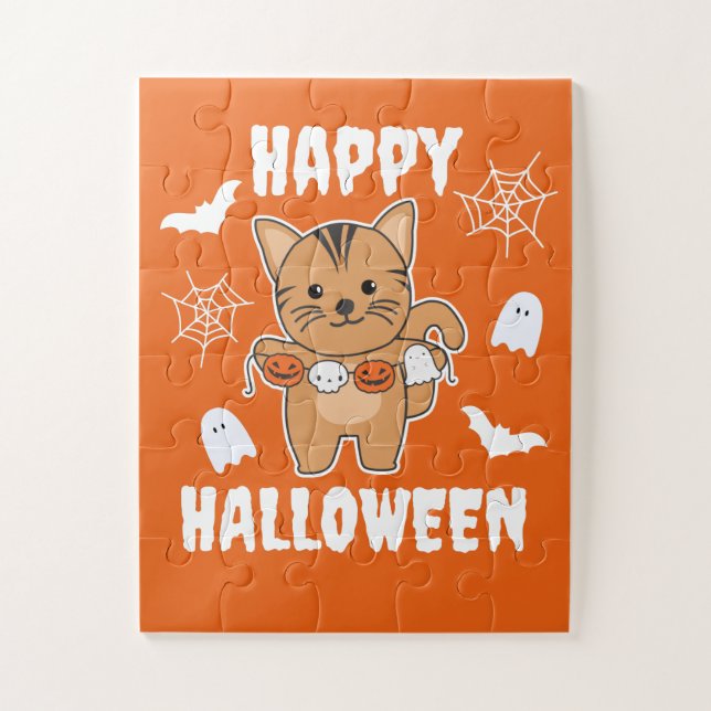 Cat Happy Halloween Pumpkin Bat Kostüm Puzzle (Vertikal)