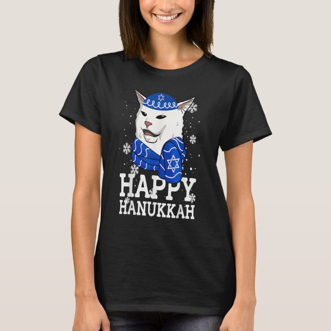 Cat Happy Hanukkah Meowzel Tov Menorah Jewish Holi T-Shirt (Vorderseite)