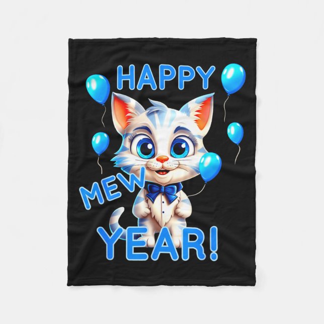 Cat Happy New Year Mew Year Funny New Years Party  Fleecedecke (Vorderseite)