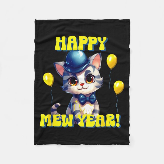 Cat Happy New Year Mew Year Funny New Years Party  Fleecedecke (Vorderseite)