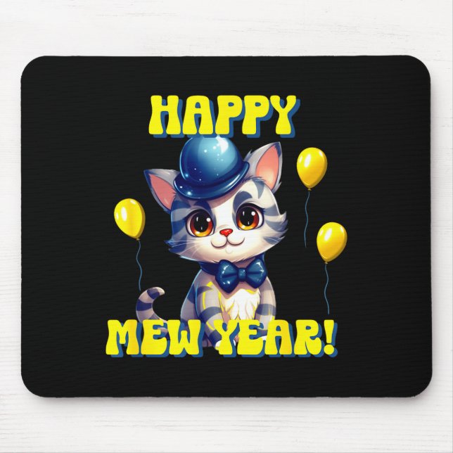 Cat Happy New Year Mew Year Funny New Years Party  Mousepad (Vorne)