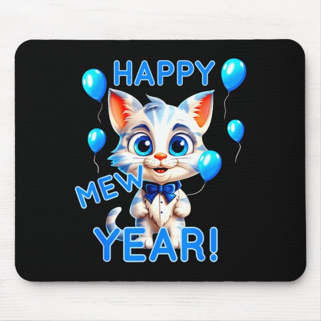 Cat Happy New Year Mew Year Funny New Years Party  Mousepad (Vorne)