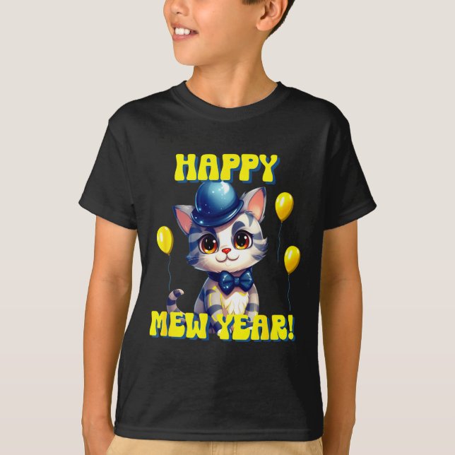 Cat Happy New Year Mew Year Funny New Years Party  T-Shirt (Vorderseite)