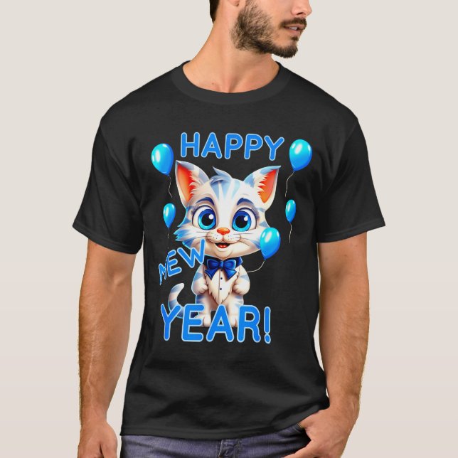 Cat Happy New Year Mew Year Funny New Years Party  T-Shirt (Vorderseite)