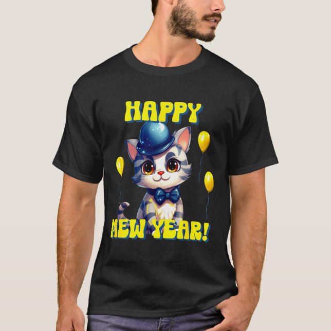 Cat Happy New Year Mew Year Funny New Years Party  T-Shirt (Vorderseite)