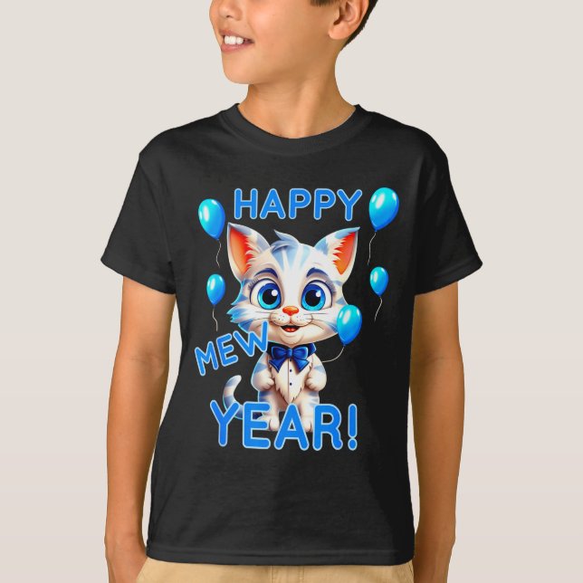 Cat Happy New Year Mew Year Funny New Years Party  T-Shirt (Vorderseite)