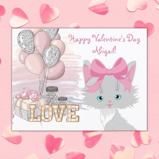 Cat Happy Valentine's Day Niedlich Kids Kitten Postkarte (Von Creator hochgeladen)