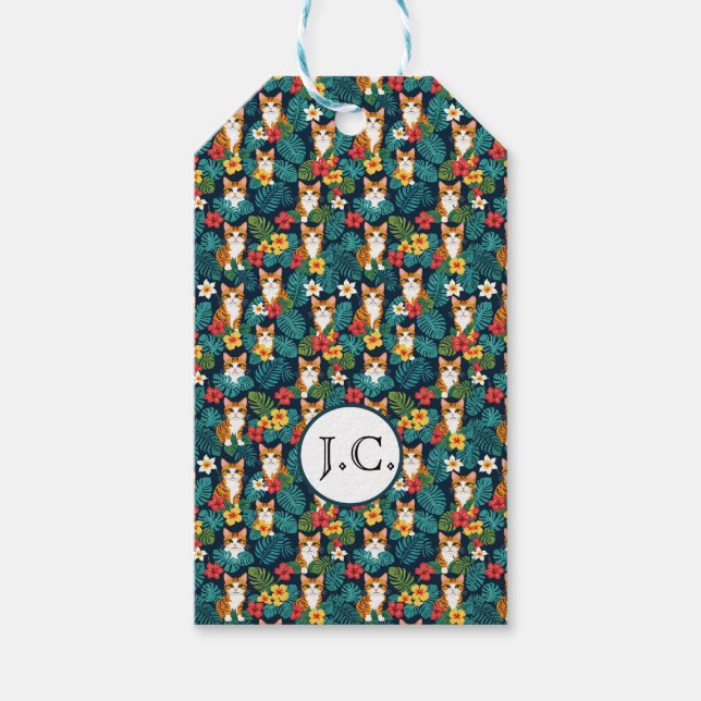 Cat Hawaiian Shirt Muster tropische Ingwer Geschenkanhänger (Vorderseite)