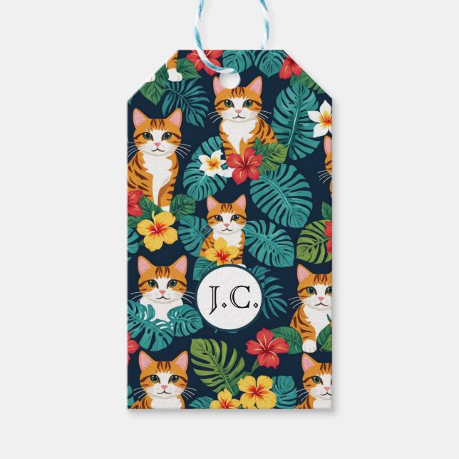 Cat Hawaiian Shirt Muster tropische Ingwer Geschenkanhänger (Vorderseite)