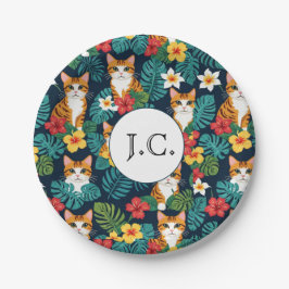 Cat Hawaiian Shirt Muster tropische Ingwer Pappteller
