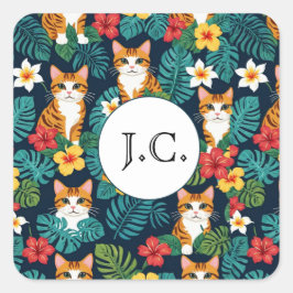 Cat Hawaiian Shirt Muster tropische Ingwer Quadratischer Aufkleber