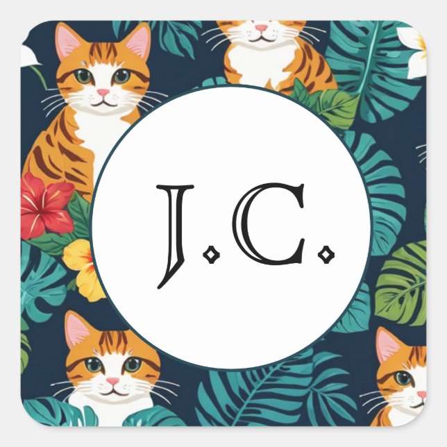 Cat Hawaiian Shirt Muster tropische Ingwer Quadratischer Aufkleber (Vorderseite)