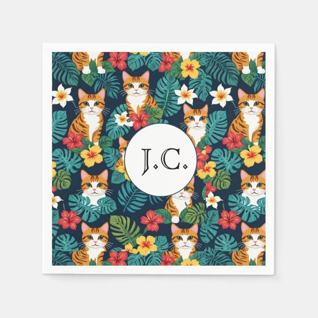 Cat Hawaiian Shirt Muster tropische Ingwer Serviette (Vorderseite)