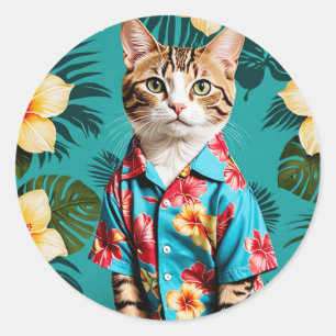 Cat Hawaiian Shirt Sticker, Katzenliebhaber Runder Aufkleber