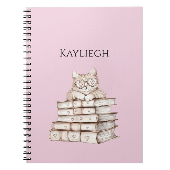 Cat Heart Glasses Books Notizblock (Vorderseite)