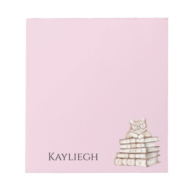 Cat Heart Glasses Books Notizblock (Vorderseite)