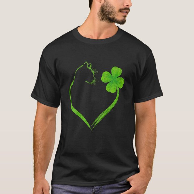 Cat Heart Kleeblatt St Patrick's Day Irish Clover  T-Shirt (Vorderseite)