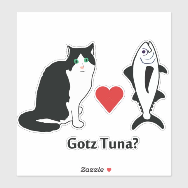 Cat Hearts Thunfisch, Katze Joke Aufkleber (Blatt)
