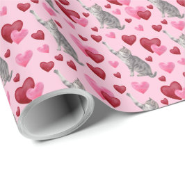 Cat Hearts Valentine Gift Wrapping Paper - Pink Geschenkpapier