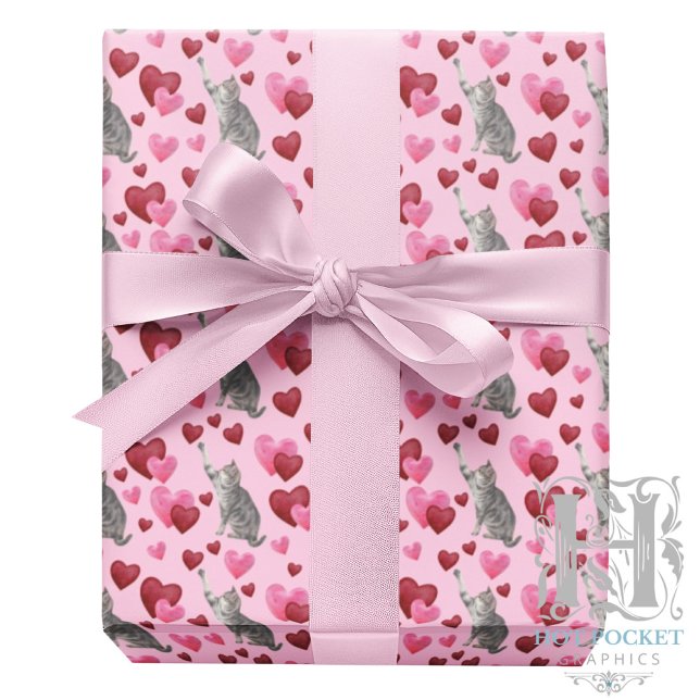 Cat Hearts Valentine Gift Wrapping Paper - Pink Geschenkpapier (Von Creator hochgeladen)
