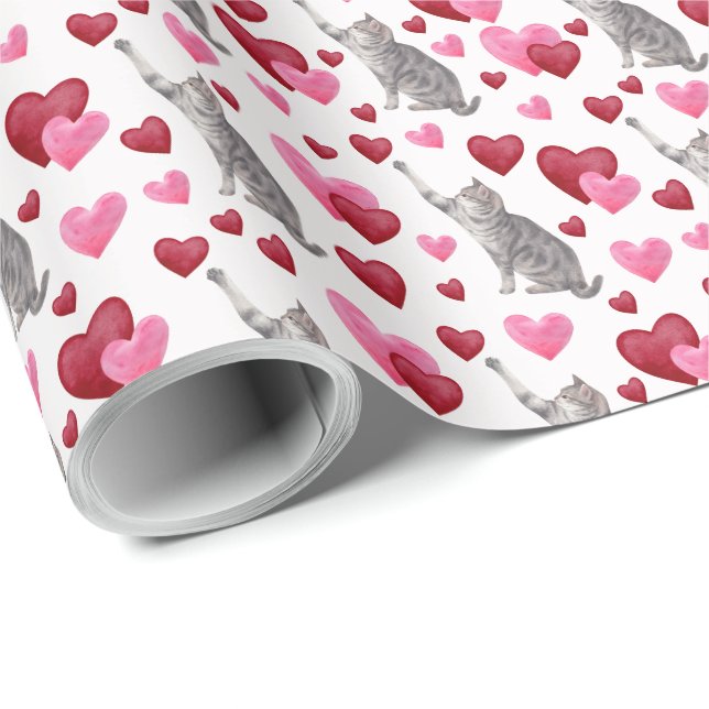 Cat Hearts Valentine Gift Wrapping Paper - White Geschenkpapier (Rolleneckpunkt)