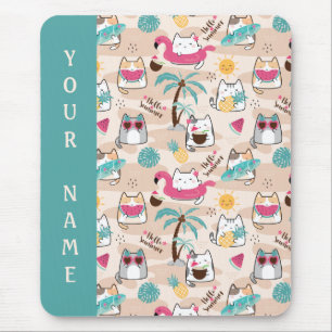 Cat Hello Summer Beach Kitty Vacation Mouse Pad Mousepad