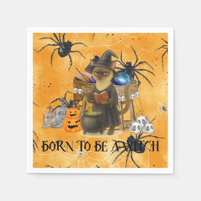 Cat Hexe auf Halloween-Party Serviette (Vorderseite)