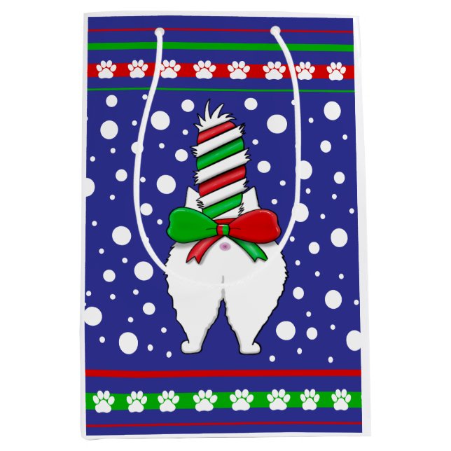 Cat Hintern Christmas Green Mittlere Geschenktüte (Vorderseite)