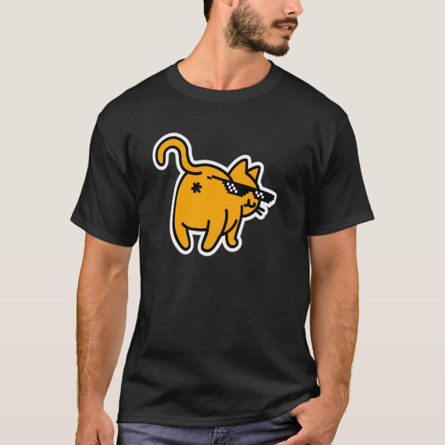 Cat Hintern in Face Deal with It Glasses Meme Funn T-Shirt (Vorderseite)