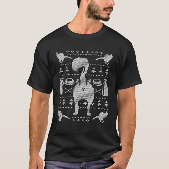 Cat Hintern Kitty Ugly Weihnachtswein T-Shirt (Vorderseite)