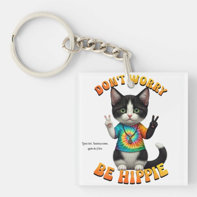 Cat Hippie Boho Peace Groovy personalisieren Schlüsselanhänger (Vorderseite)