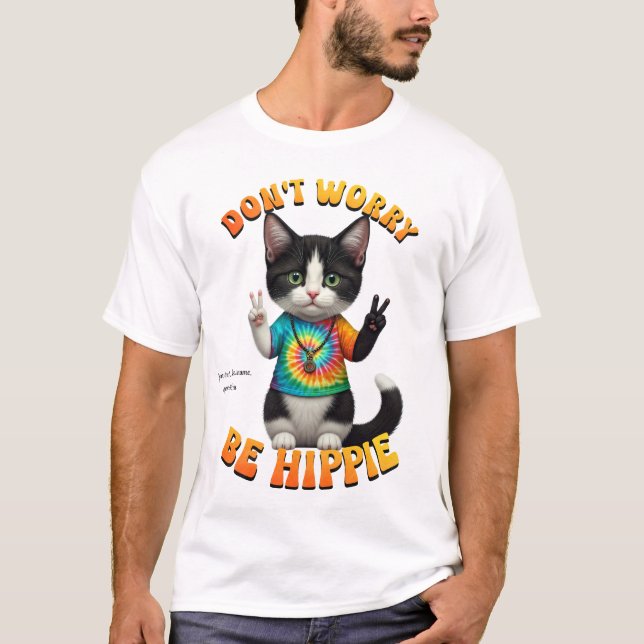 Cat Hippie Boho Peace Groovy personalisieren T-Shirt (Vorderseite)