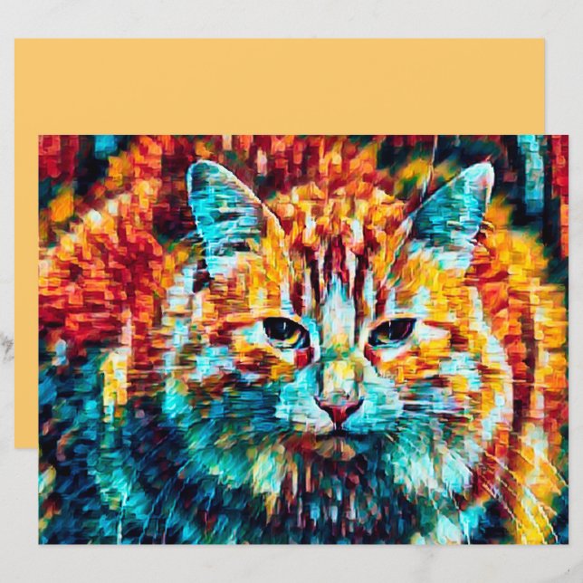 Cat Hippie Colorful Orange Groovy (Vorne/Hinten)