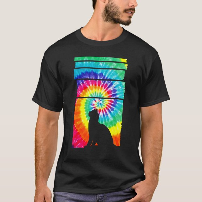 Cat Hippie Tie Dye Cat   T-Shirt (Vorderseite)
