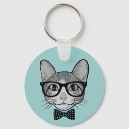 Cat-Hipster mit Polka Dots Bow-Krawatte Schlüsselanhänger