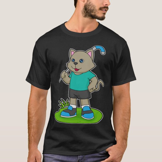 Cat Hockey Hockey stick Sports T-Shirt (Vorderseite)