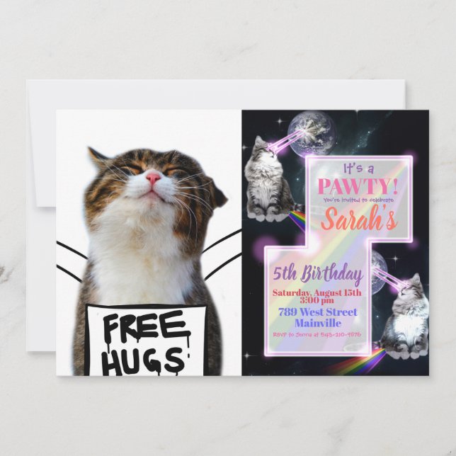 Cat Holding Free Hugs-Zeichen Einladung (Vorderseite)