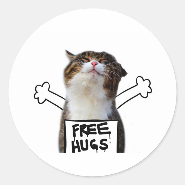 Cat Holding Free Hugs-Zeichen Runder Aufkleber (Vorderseite)