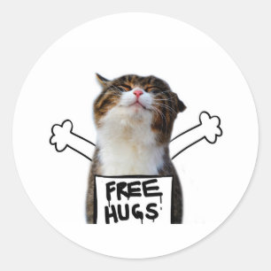 Cat Holding Free Hugs-Zeichen Runder Aufkleber